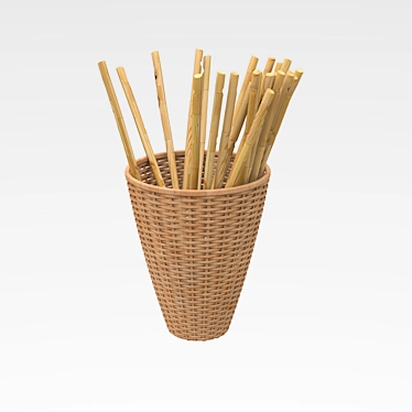 Rustic Rattan Basket Storage Tray 3D model image 1 