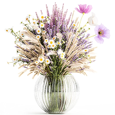 Field Flowers Bouquet, Lavender Vase 3D model image 1 