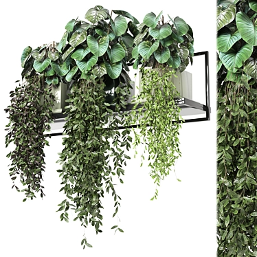 Metal Shelf with Hanging Plants 3D model image 1 