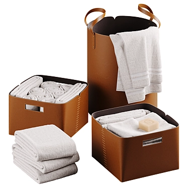  Leather Laundry Basket Set 3D model image 1 