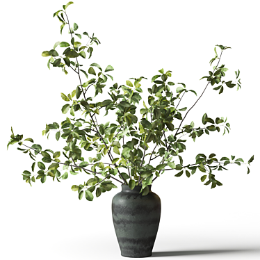 Green branches in a green clay vase