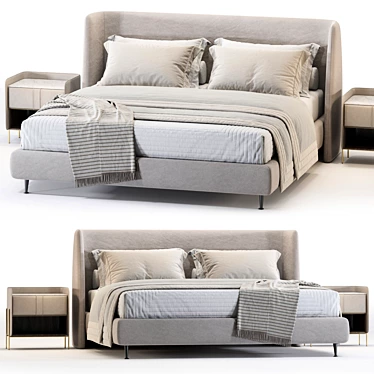 Sleek Upholstered Double Bed 3D model image 1 