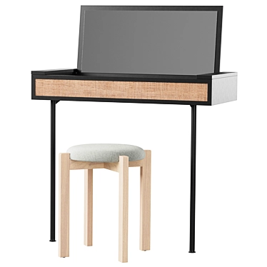 Glam Vanity Set with Stool 3D model image 1 