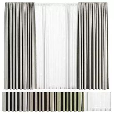 Fabric Curtain and Voile Set 3D model image 1 