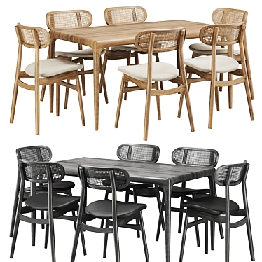 Modern Rattan Dining Chair Set 3D model image 1 