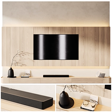 Modern TV Wall with Soundbar 3D model image 1 