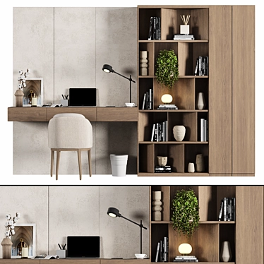 Modern Home Office Wood Desk 3D model image 1 