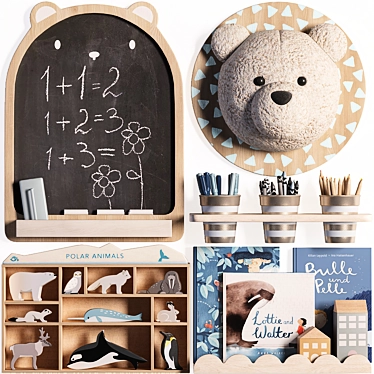 Bear Chalkboard Shelf Toy Decor 3D model image 1 