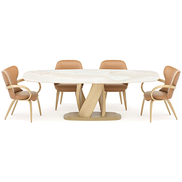 Dining group with table Virtuos D 120x240 (reves perle) and chairs Apriori S (with stitching), Apriori R OM