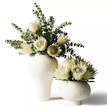 Exotic White Proteas and Eucalyptus Bouquets 3D model image 1 