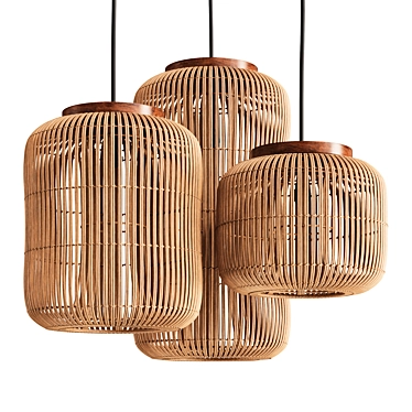 Organic Rattan Barrel Pendant Light 3D model image 1 