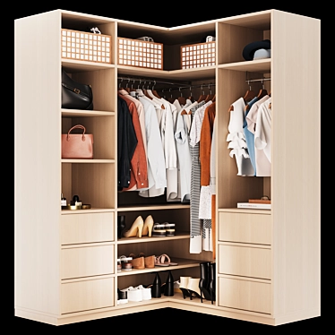 Corner Wardrobe with Storage Essentials 3D model image 1 