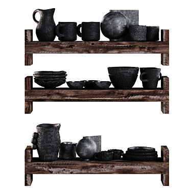 Black Clay Eco-Style Kitchenware Set 3D model image 1 