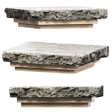 Handcrafted Stone Wood Table 3D model image 1 