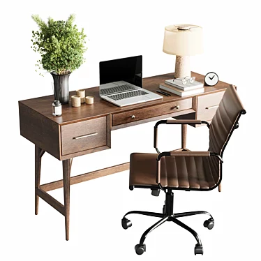 Retro-Inspired Mid-Century Office Desk 3D model image 1 