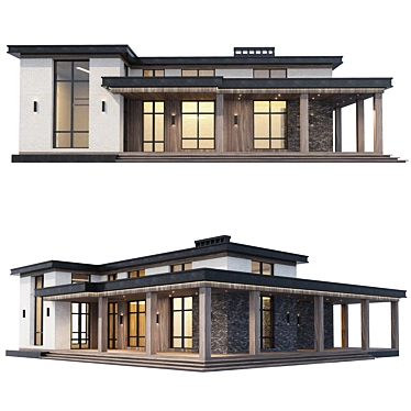 Stylish Modern House Building 3D model image 1 