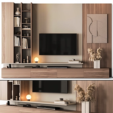 Concrete Wood TV Wall Set 3D model image 1 