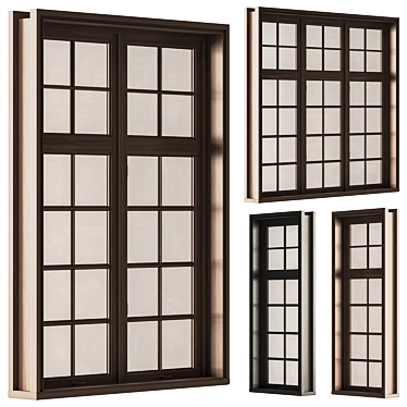 Vintage Wood Window Frames Set 3D model image 1 