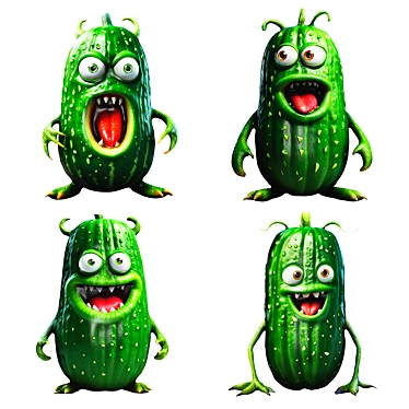 Cute Monster Cucumber Figures 3D model image 1 