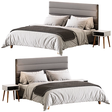 Elegant Velvet Grey Bed Frame 3D model image 1 