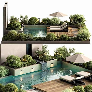 Outdoor Living Set with Pool 3D model image 1 