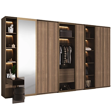 Modern G-Shaped Wardrobe Set 3D model image 1 