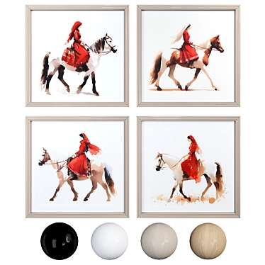 Watercolor Woman Riding Horse Frames 3D model image 1 