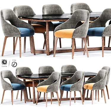 Modern Upholstered Chair Table Set 3D model image 1 