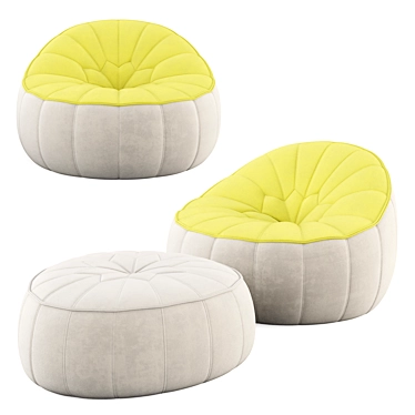 Ligne Roset Armchair Set: Ottoman 3D model image 1 