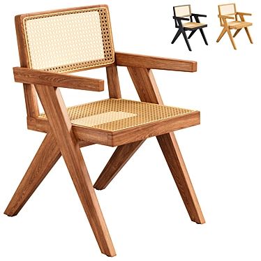 Rattan Caned Armchair - Woven Comfort 3D model image 1 