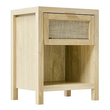 Oak Nightstand with 1 Drawer 3D model image 1 