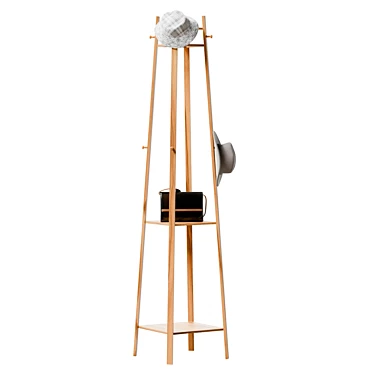 Bamboo Coat Hat Rack Stand 3D model image 1 