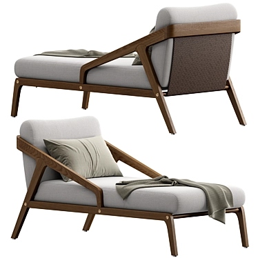 Streamlined Wood Arm Chaise Lounge 3D model image 1 