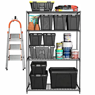 Garage Rack with Tools 3D model image 1 