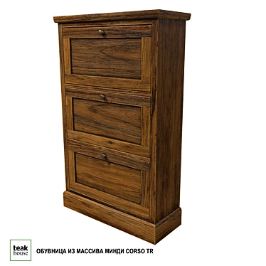 Solid Teak Wood Shoe Cabinet 3D model image 1 