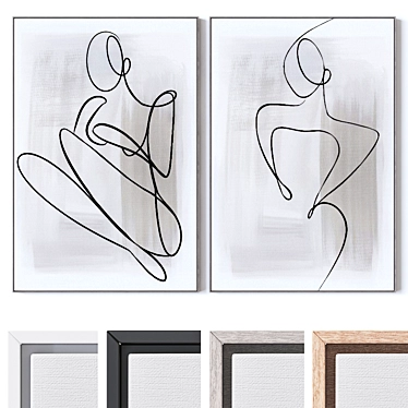 Wooden Frame Wall Paintings Set 3D model image 1 