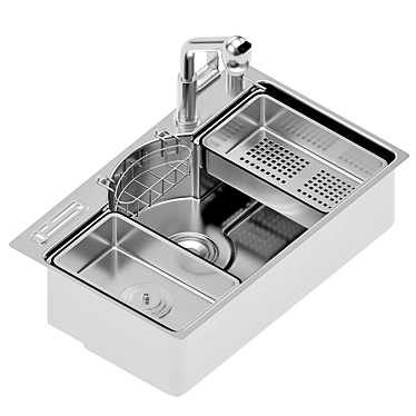 Steel Kitchen Sink with Drain 3D model image 1 