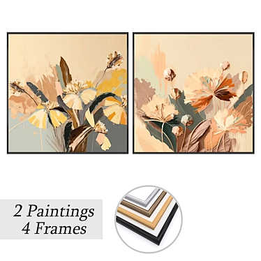 Assorted Paintings Set with Frames 3D model image 1 