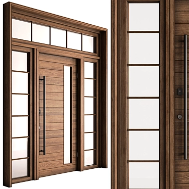  Rustic Wood Front Door Set 3D model image 1 