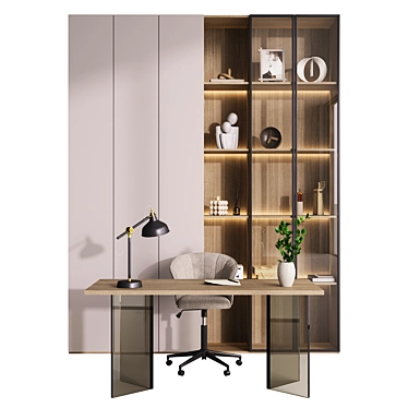 Modern Workspace Set with Lamp 3D model image 1 