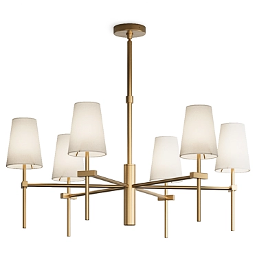 Elegant Brass Chandelier with Linen Shades 3D model image 1 