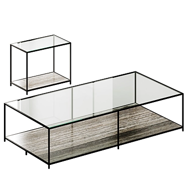 Grey Travertine Coffee Tables Set 3D model image 1 