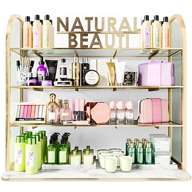 Rack with cosmetics and care products in a beauty salon