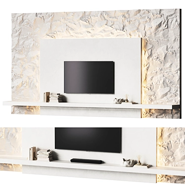 Stone Surface Minimalist TV Wall 3D model image 1 