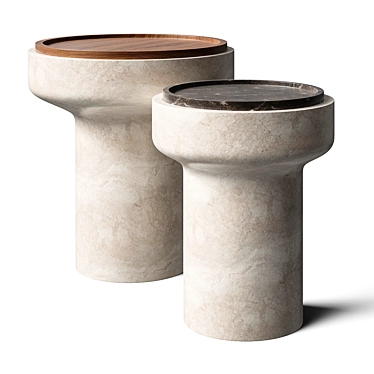 Modern Tivoli Side Table: Travertine & Walnut 3D model image 1 