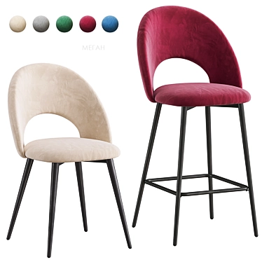 Megan Velvet Chair & Barstool 3D model image 1 