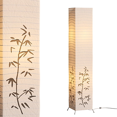 Bamboo Print White Paper Floor Lamp 3D model image 1 