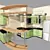 Modern Green Corner Kitchen with Appliances & Bar 3D model small image 1