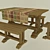 Rustic Table, Bench & Stool 3D model small image 1