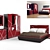 Modern Bordeaux Bedroom Set 3D model small image 1